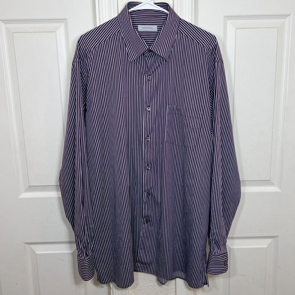 Ermenegildo Zegna Striped Button Down Dress Maroon Burgundy Shirt Size XXL